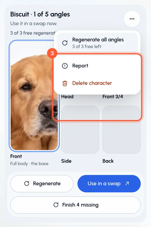 Tap Regenerate all angles. You can also tap Regenerate at the bottom of the page.