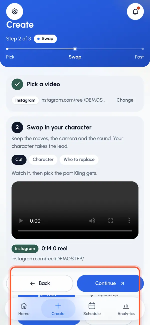 Pick the part of the video to use