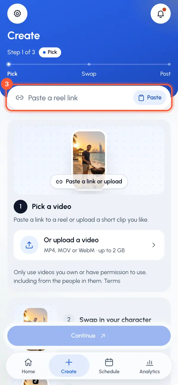 Tap Paste in the link field at the top, or type the link yourself.