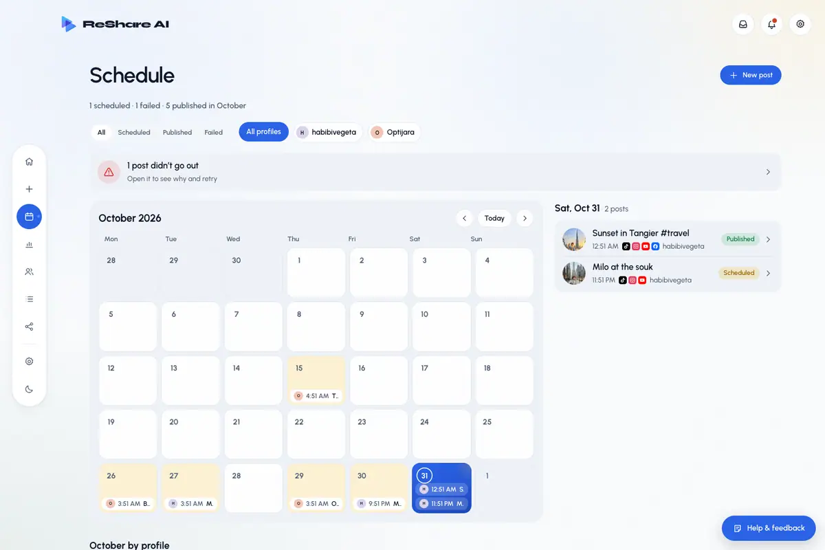 The schedule calendar