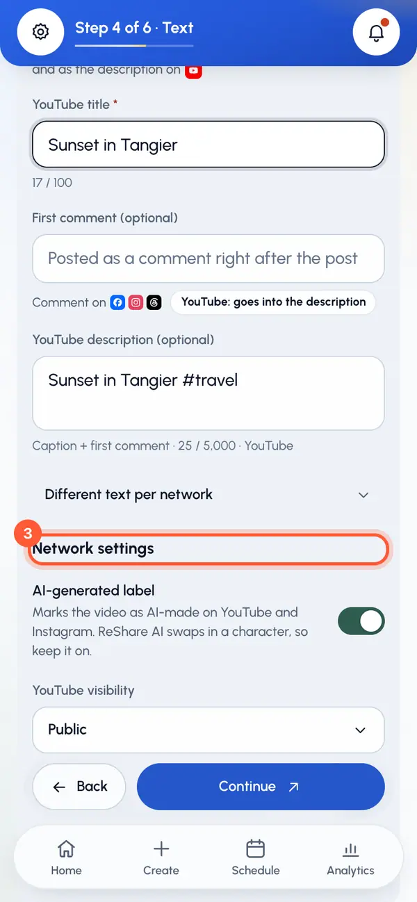 Under Network settings, find AI-generated label.