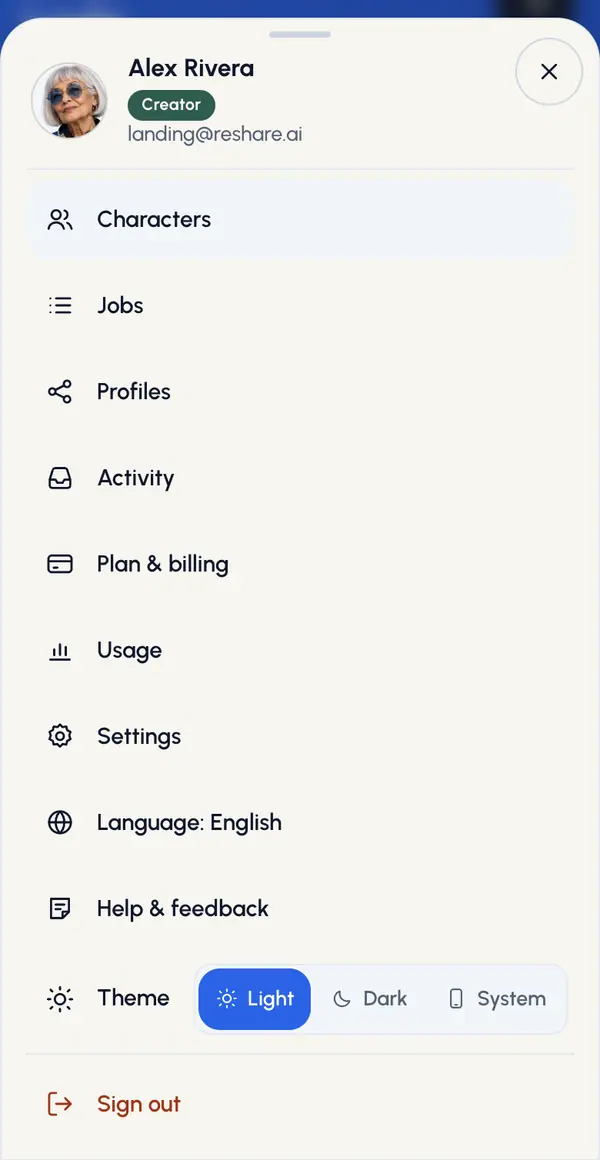 Tap Characters, Jobs, Profiles or Activity.