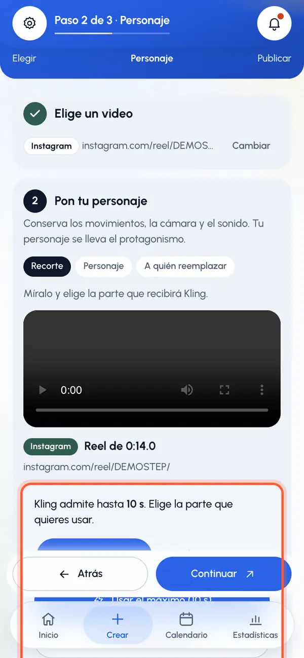 Elegir la parte del video que quieres usar