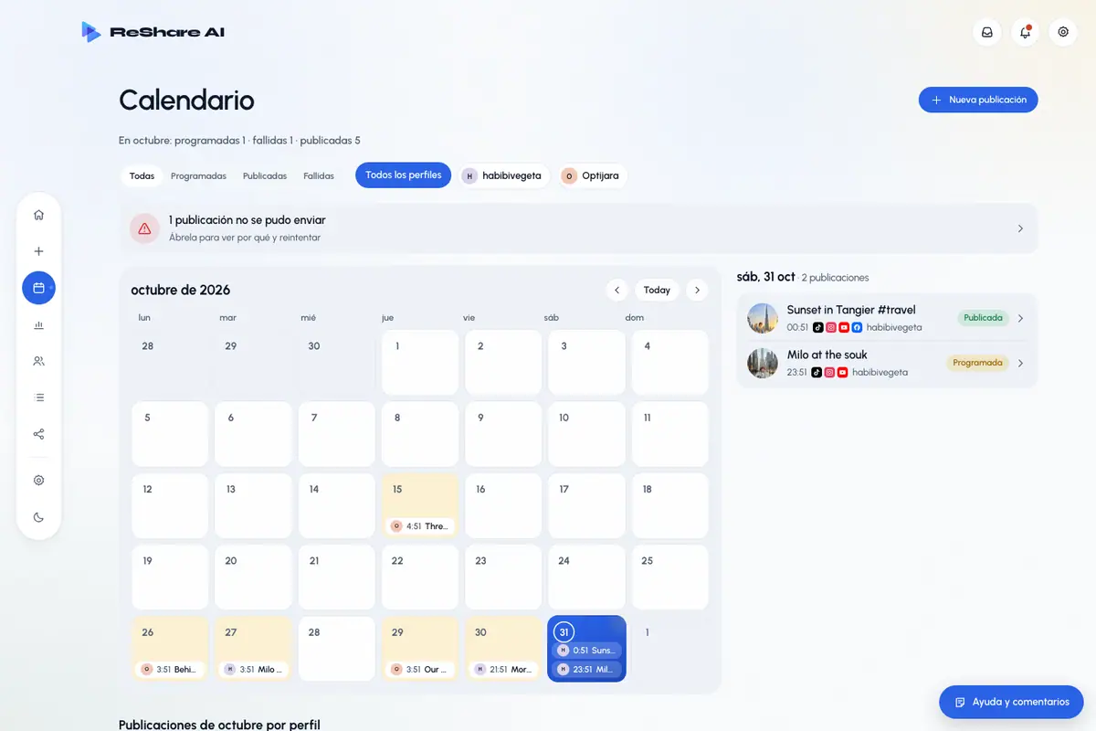 El calendario de publicaciones