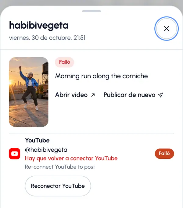 Cambiar, cancelar o reintentar una publicación