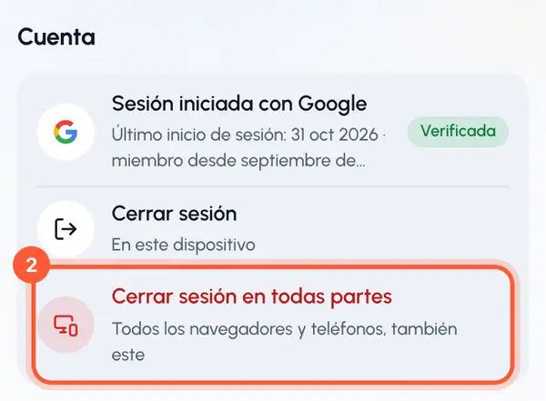 En Cuenta, toca Cerrar sesión en todas partes.