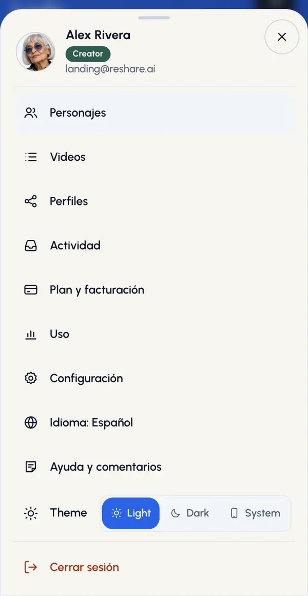 Toca Personajes, Videos, Perfiles o Actividad.