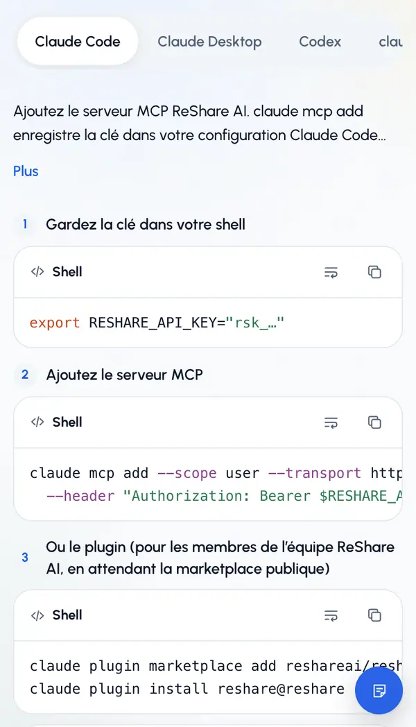 Suivez les étapes affichées pour lui. Chaque étape donne la commande ou le texte exact à copier.