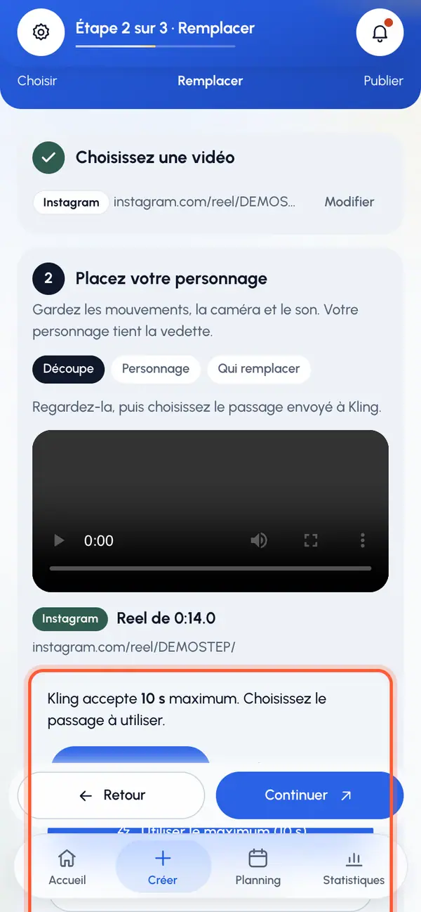 Choisir la partie de la vidéo à utiliser