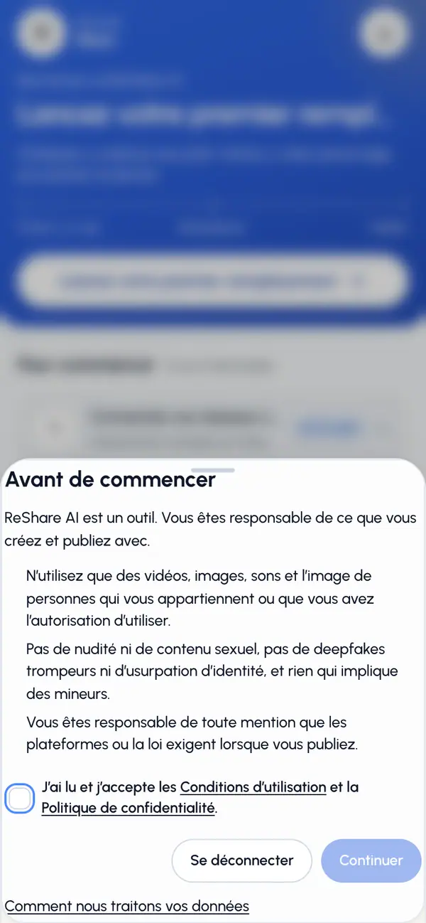 Lisez les points essentiels sous Avant de commencer (ou Nos Conditions ont changé). Les liens ouvrent les Conditions et la Politique de confidentialité complètes.