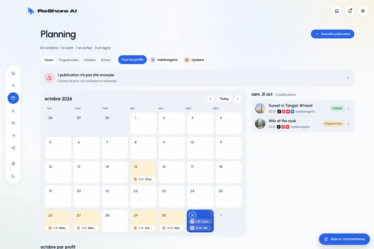 Le calendrier du Planning