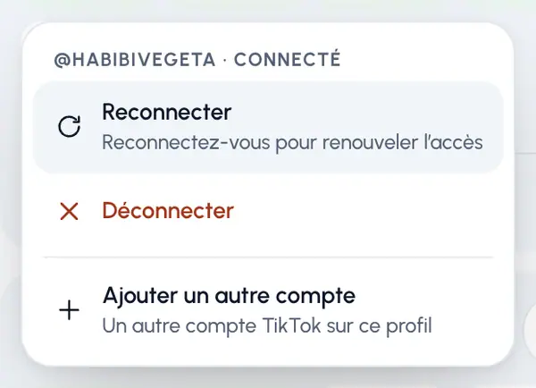 Sur le profil, touchez la vignette du réseau. Un menu liste chaque compte qui s’y trouve.