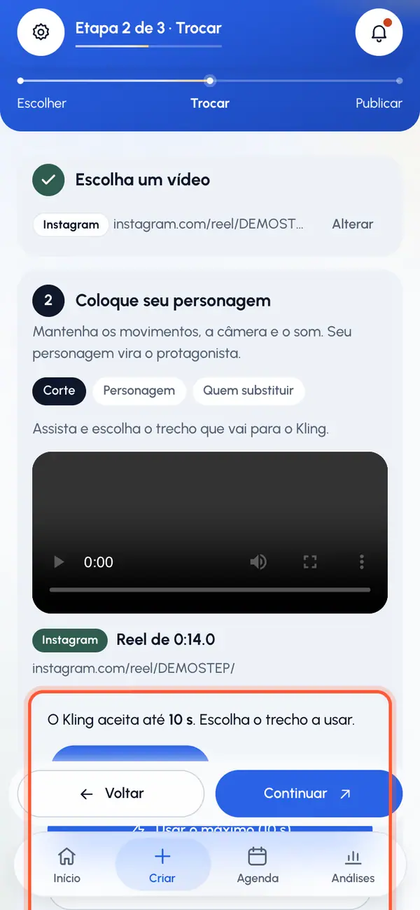 Escolher a parte do vídeo