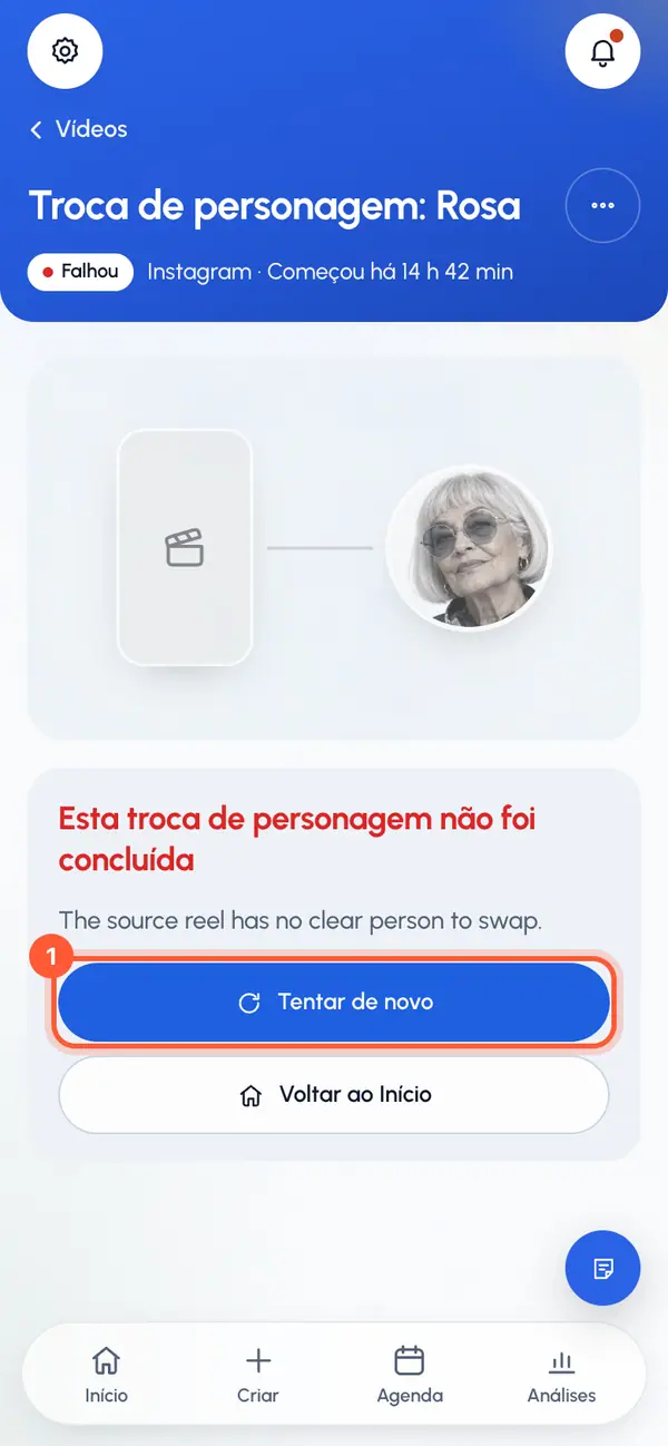 Toque em Tentar de novo.