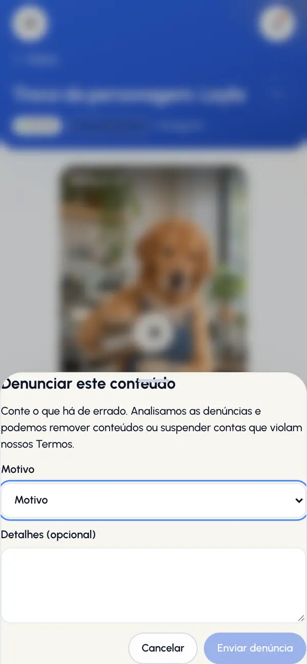 Toque em Denunciar. A janela Denunciar este conteúdo abre.
