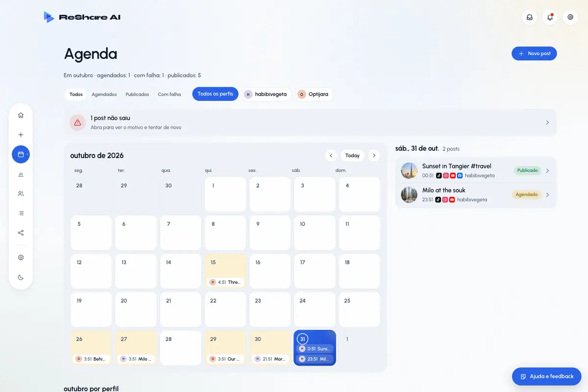 O calendário da Agenda