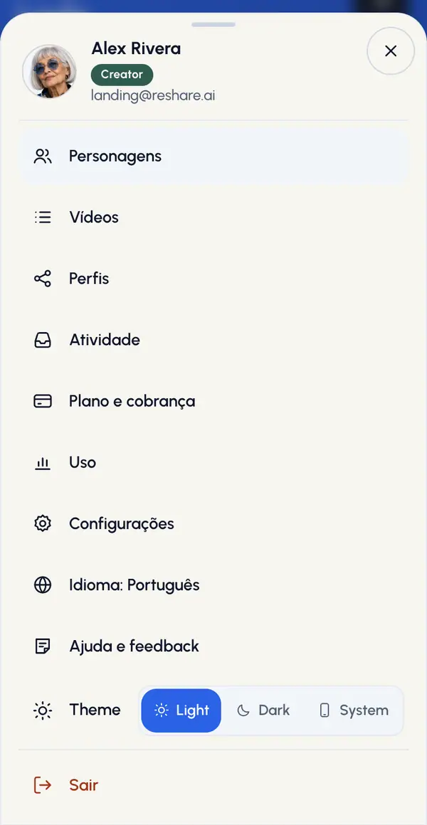 Toque em Personagens, Vídeos, Perfis ou Atividade.